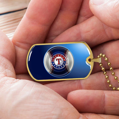 Baseball Dog Tag Necklace - BBD012 - Texas Rangers - Military Ball Chain