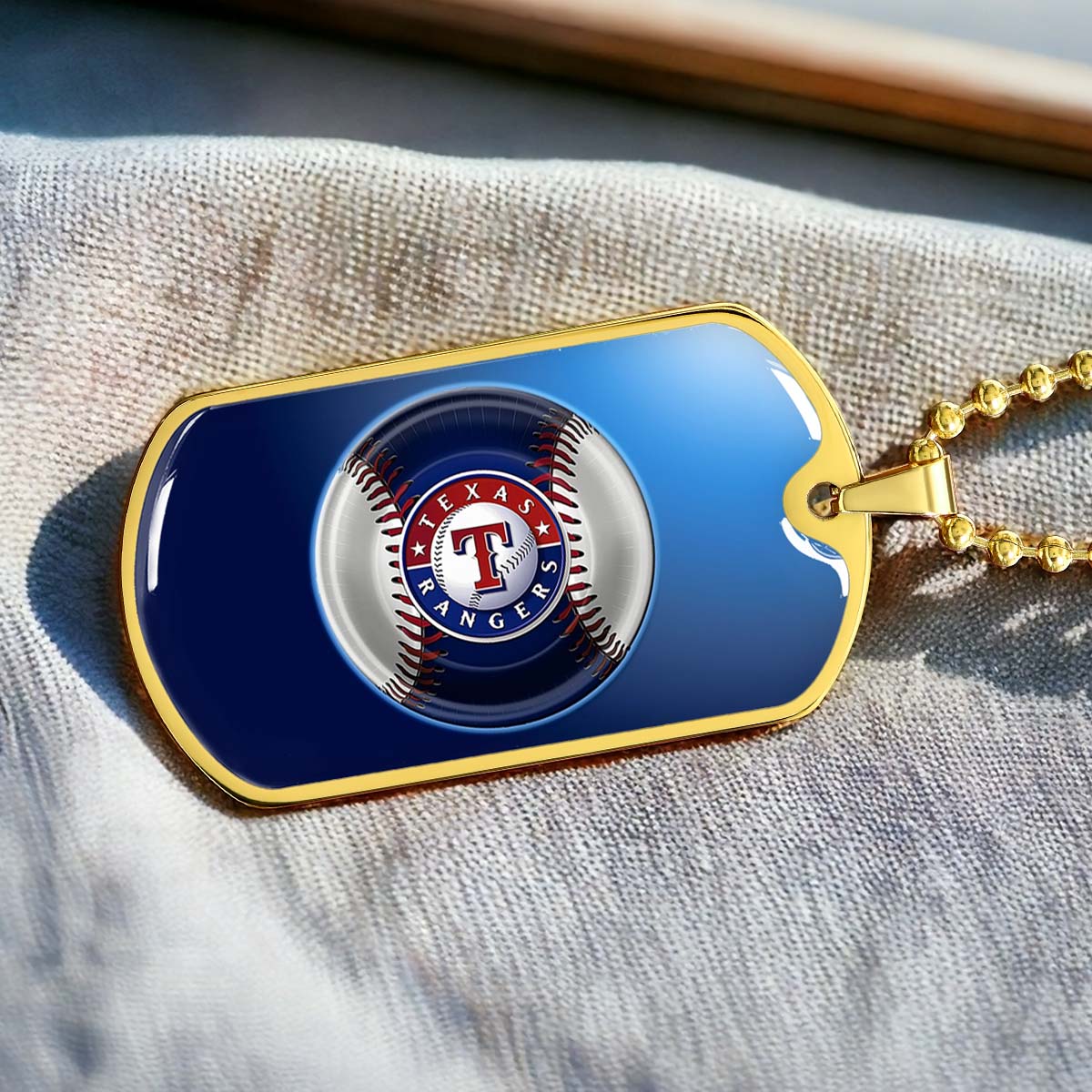 Baseball Dog Tag Necklace - BBD012 - Texas Rangers - Military Ball Chain
