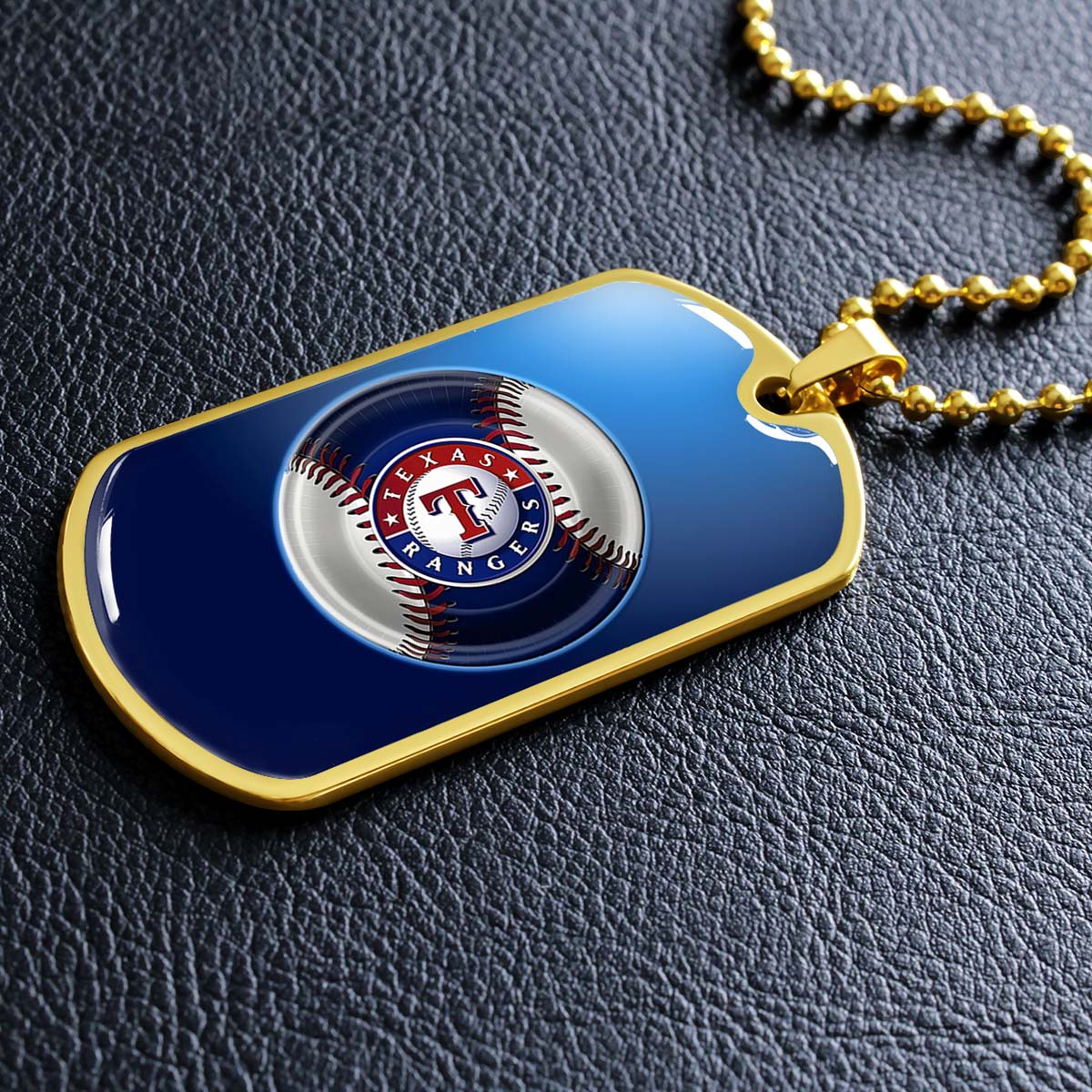 Baseball Dog Tag Necklace - BBD012 - Texas Rangers - Military Ball Chain