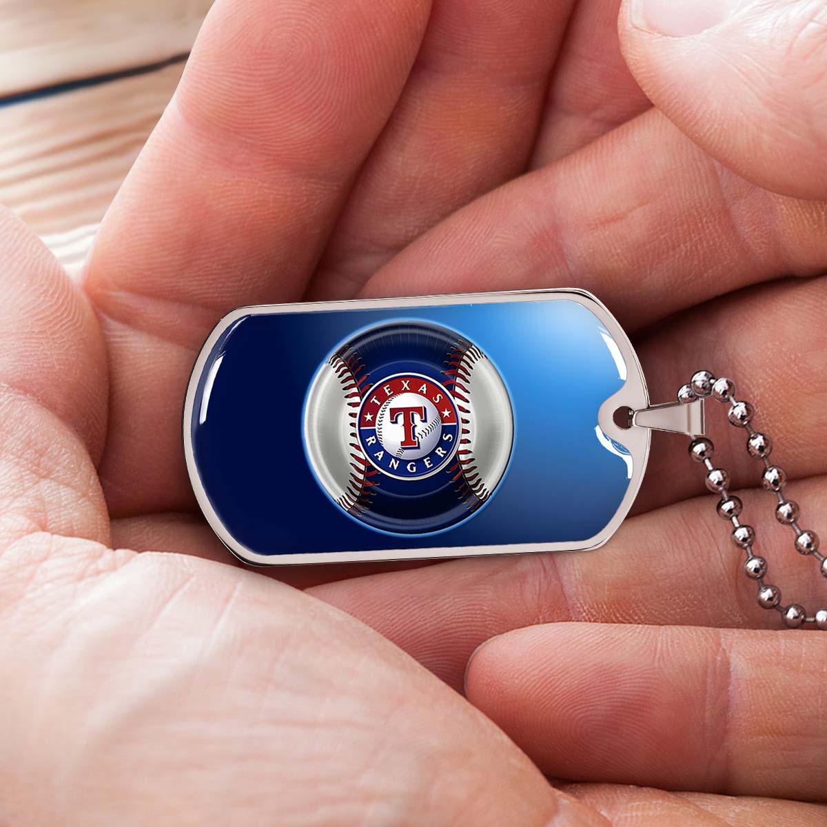 Baseball Dog Tag Necklace - BBD012 - Texas Rangers - Military Ball Chain