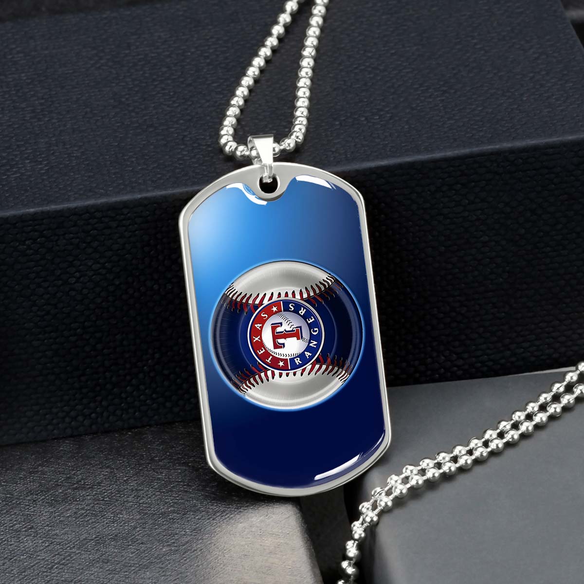 Baseball Dog Tag Necklace - BBD012 - Texas Rangers - Military Ball Chain