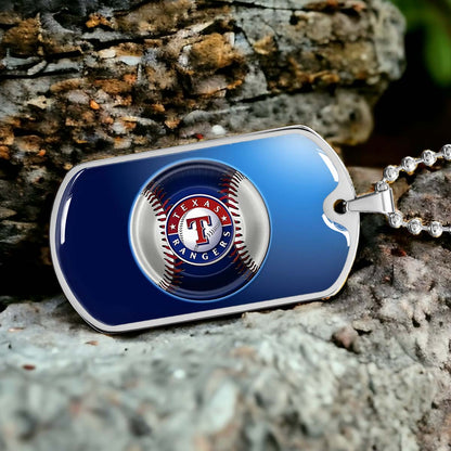 Baseball Dog Tag Necklace - BBD012 - Texas Rangers - Military Ball Chain