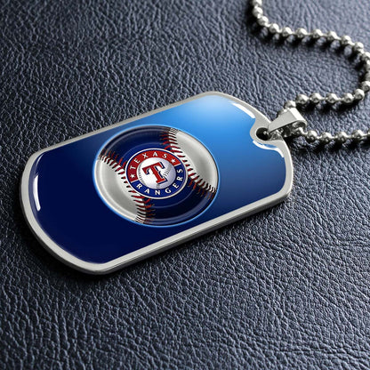 Baseball Dog Tag Necklace - BBD012 - Texas Rangers - Military Ball Chain