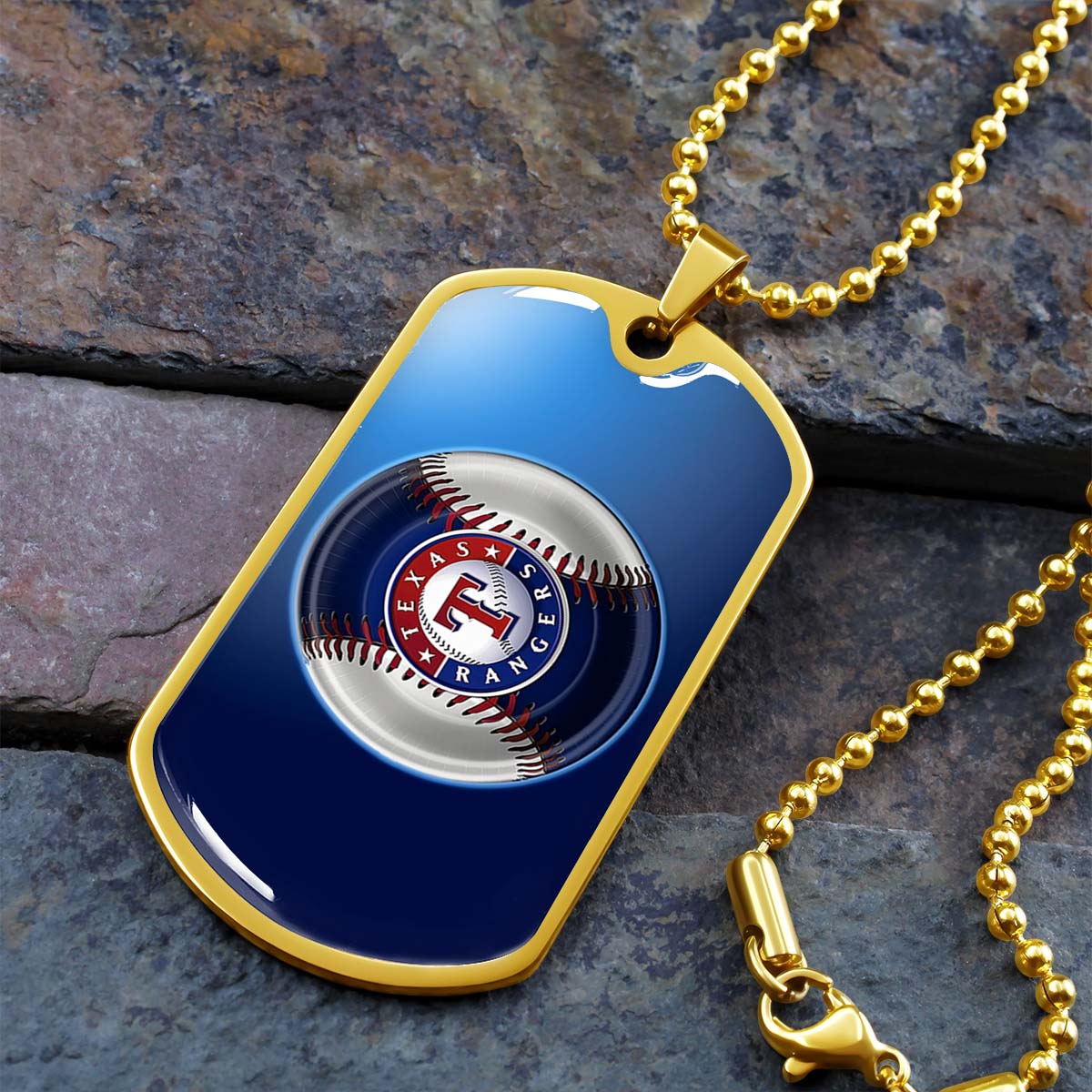 Baseball Dog Tag Necklace - BBD012 - Texas Rangers - Military Ball Chain