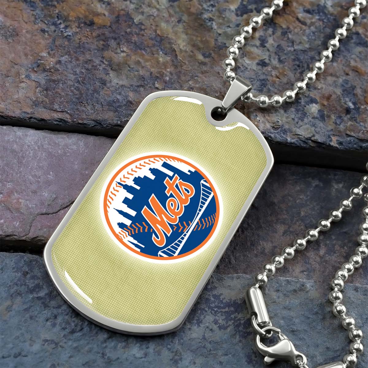 Baseball Dog Tag Necklace - BBD013 - New York Mets - Military Ball Chain