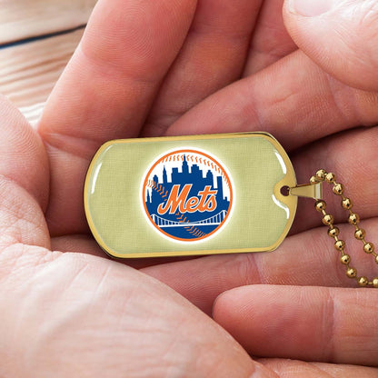 Baseball Dog Tag Necklace - BBD013 - New York Mets - Military Ball Chain