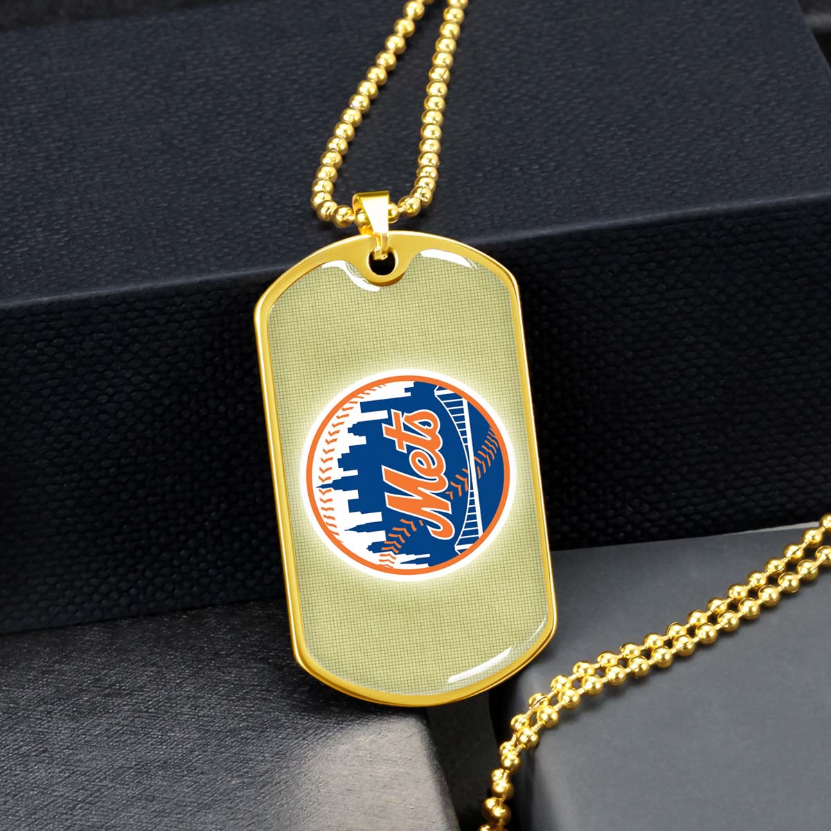 Baseball Dog Tag Necklace - BBD013 - New York Mets - Military Ball Chain