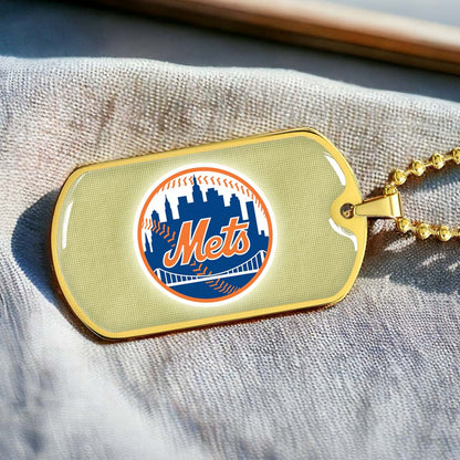 Baseball Dog Tag Necklace - BBD013 - New York Mets - Military Ball Chain