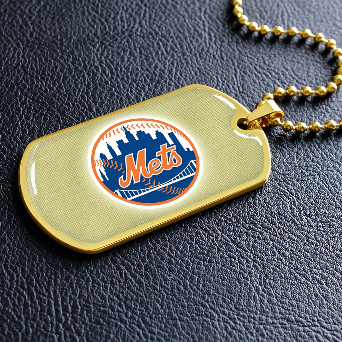Baseball Dog Tag Necklace - BBD013 - New York Mets - Military Ball Chain
