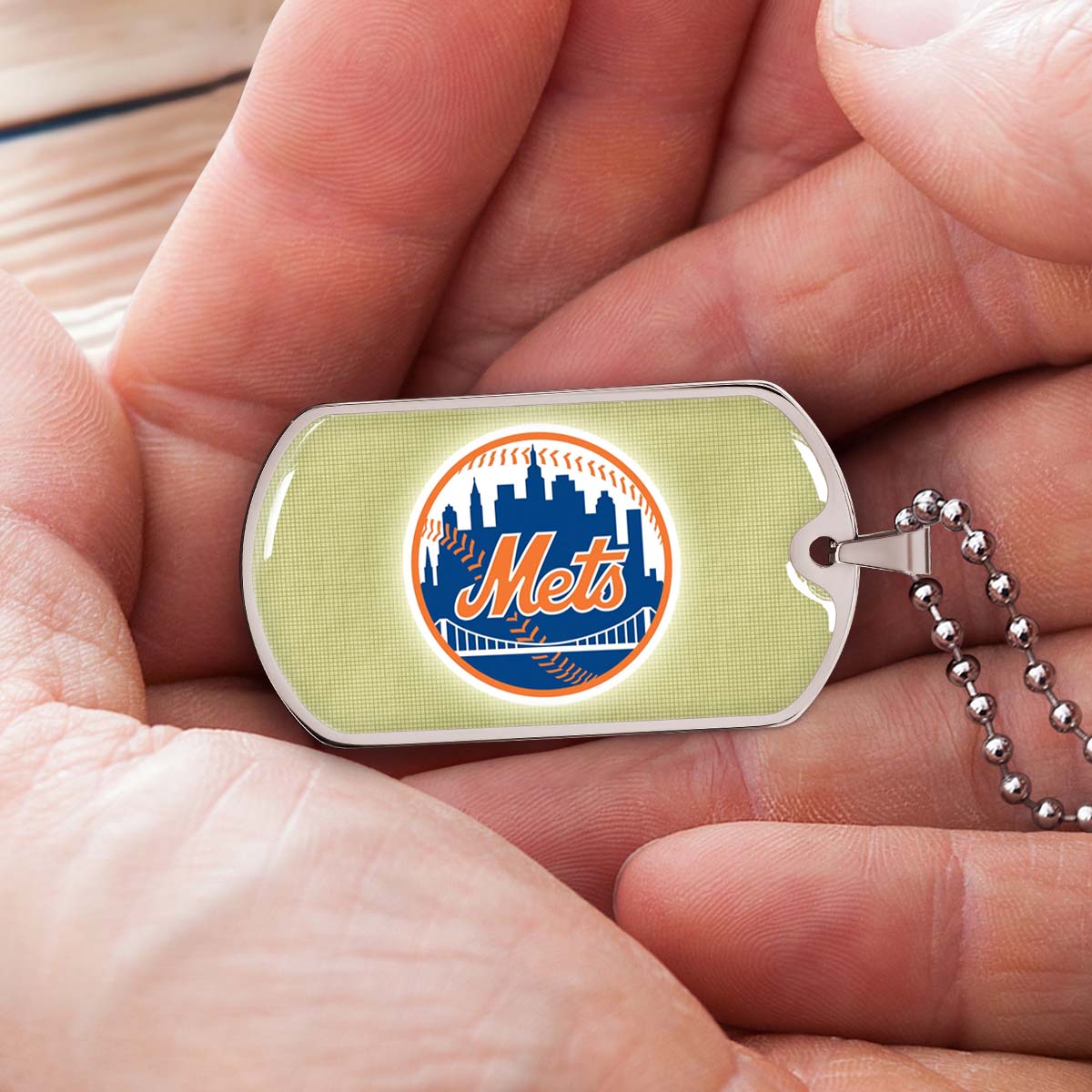 Baseball Dog Tag Necklace - BBD013 - New York Mets - Military Ball Chain