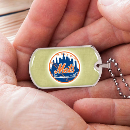 Baseball Dog Tag Necklace - BBD013 - New York Mets - Military Ball Chain