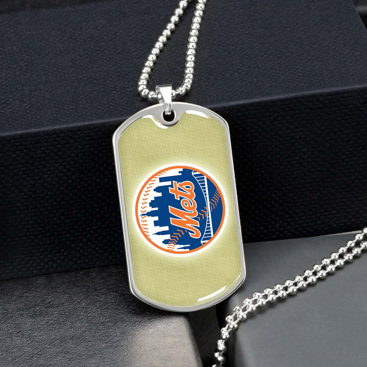 Baseball Dog Tag Necklace - BBD013 - New York Mets - Military Ball Chain