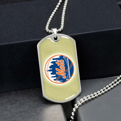 Baseball Dog Tag Necklace - BBD013 - New York Mets - Military Ball Chain
