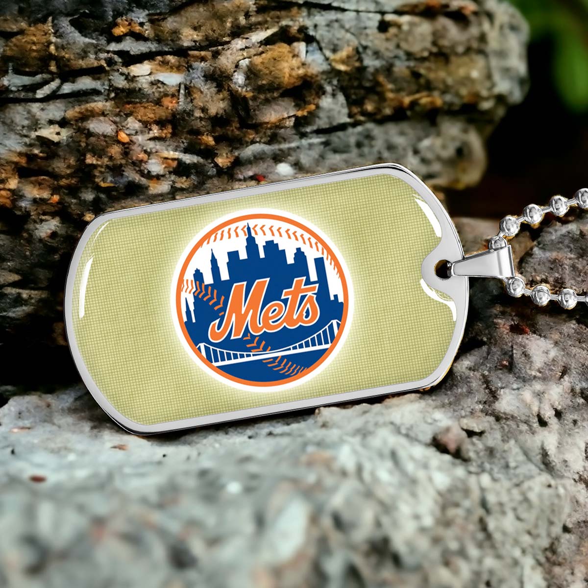 Baseball Dog Tag Necklace - BBD013 - New York Mets - Military Ball Chain