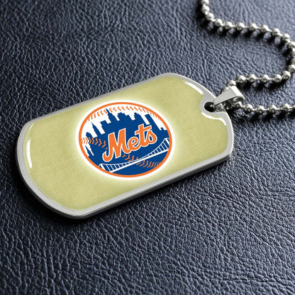 Baseball Dog Tag Necklace - BBD013 - New York Mets - Military Ball Chain