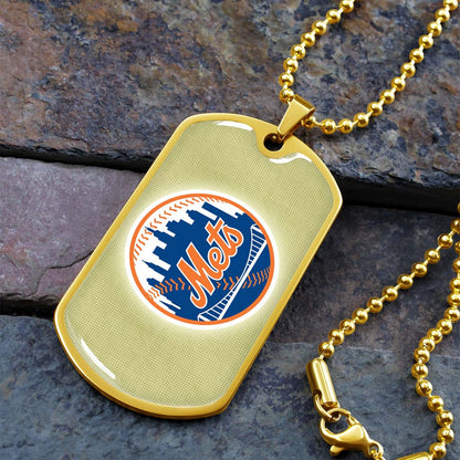 Baseball Dog Tag Necklace - BBD013 - New York Mets - Military Ball Chain