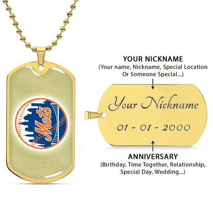Baseball Dog Tag Necklace - BBD013 - New York Mets - Military Ball Chain