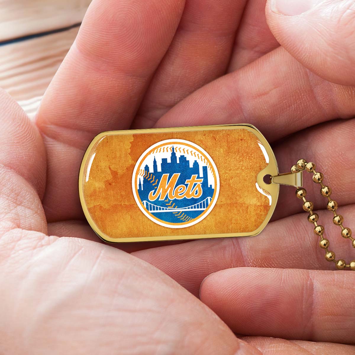 Baseball Dog Tag Necklace - BBD014 - New York Mets - Military Ball Chain