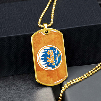 Baseball Dog Tag Necklace - BBD014 - New York Mets - Military Ball Chain