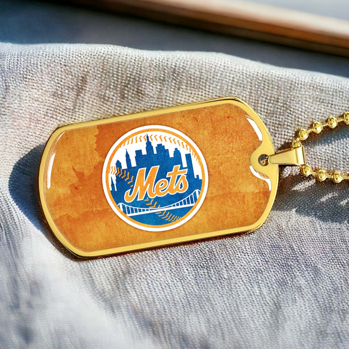 Baseball Dog Tag Necklace - BBD014 - New York Mets - Military Ball Chain