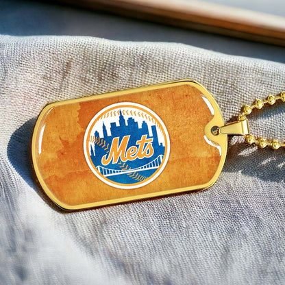 Baseball Dog Tag Necklace - BBD014 - New York Mets - Military Ball Chain