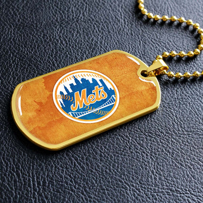 Baseball Dog Tag Necklace - BBD014 - New York Mets - Military Ball Chain