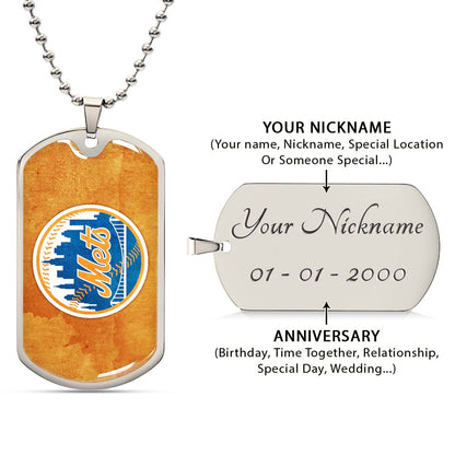 Baseball Dog Tag Necklace - BBD014 - New York Mets - Military Ball Chain