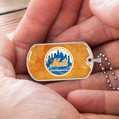 Baseball Dog Tag Necklace - BBD014 - New York Mets - Military Ball Chain