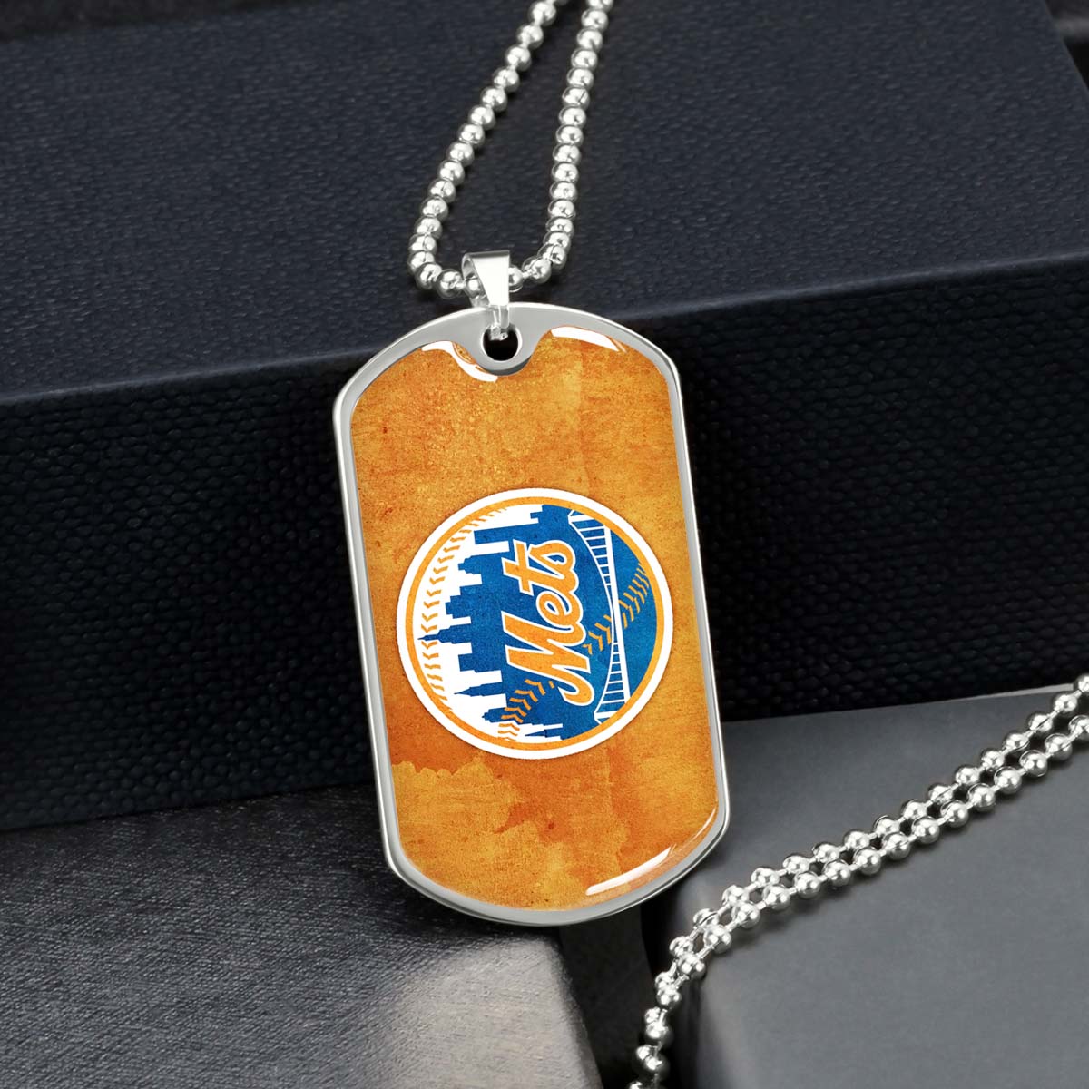 Baseball Dog Tag Necklace - BBD014 - New York Mets - Military Ball Chain