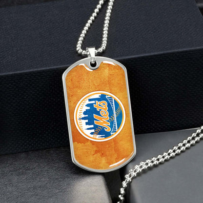 Baseball Dog Tag Necklace - BBD014 - New York Mets - Military Ball Chain