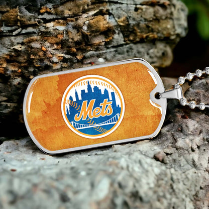 Baseball Dog Tag Necklace - BBD014 - New York Mets - Military Ball Chain
