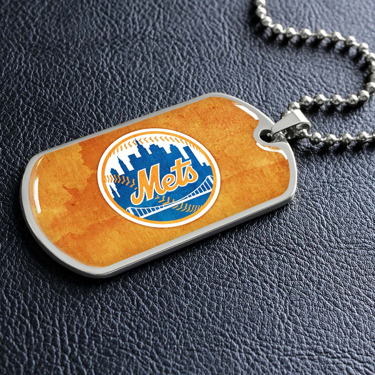 Baseball Dog Tag Necklace - BBD014 - New York Mets - Military Ball Chain
