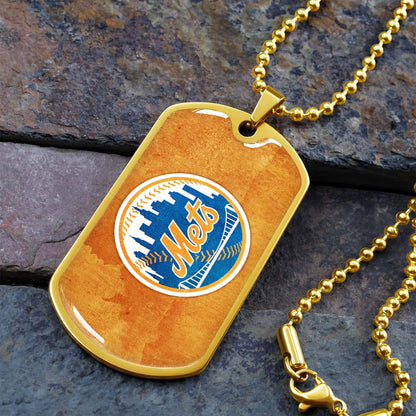Baseball Dog Tag Necklace - BBD014 - New York Mets - Military Ball Chain
