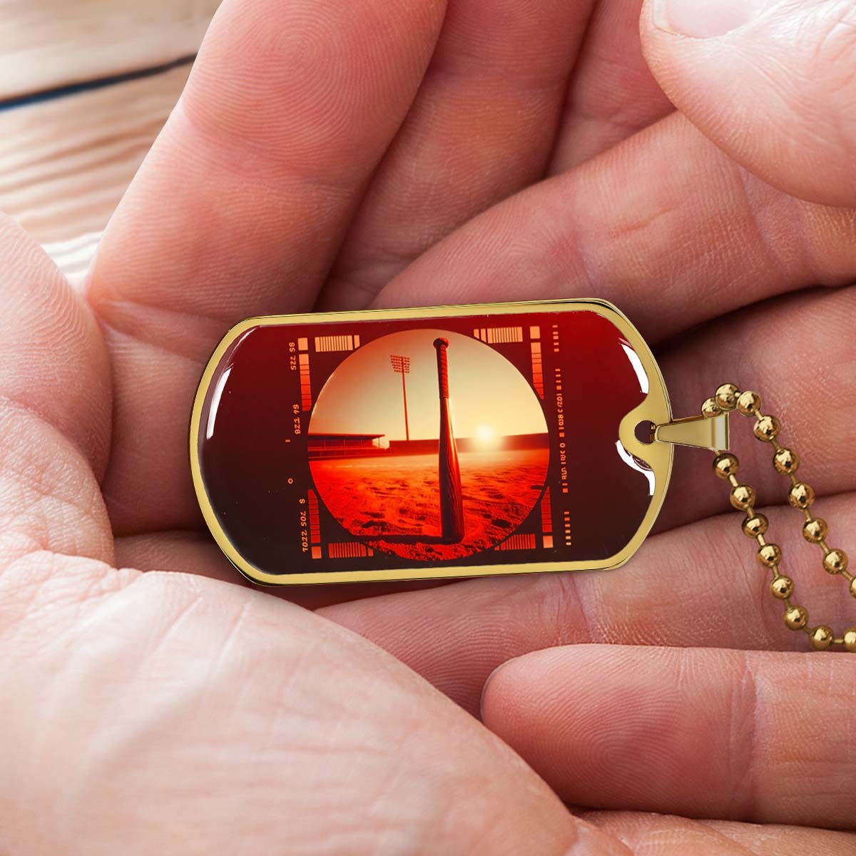 Baseball Dog Tag Necklace - BBD017 - Sunset Baseball Bat - Military Ball Chain