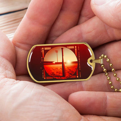 Baseball Dog Tag Necklace - BBD017 - Sunset Baseball Bat - Military Ball Chain