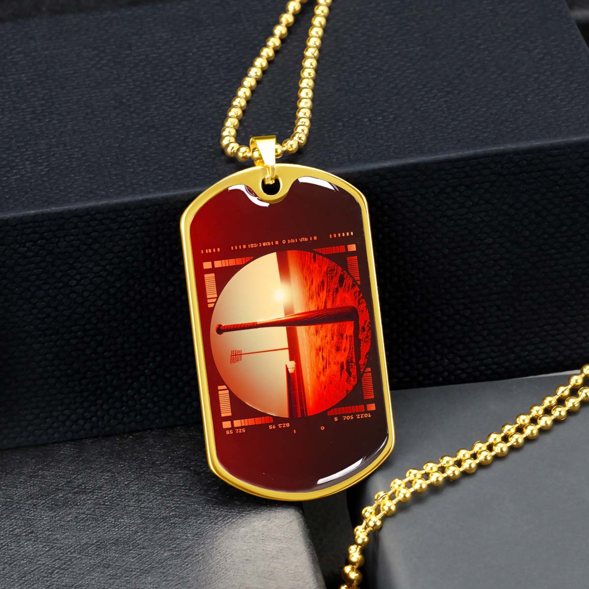 Baseball Dog Tag Necklace - BBD017 - Sunset Baseball Bat - Military Ball Chain