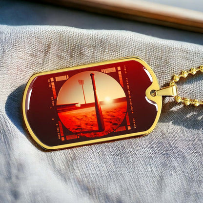 Baseball Dog Tag Necklace - BBD017 - Sunset Baseball Bat - Military Ball Chain
