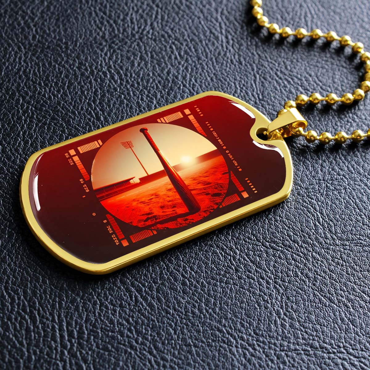 Baseball Dog Tag Necklace - BBD017 - Sunset Baseball Bat - Military Ball Chain