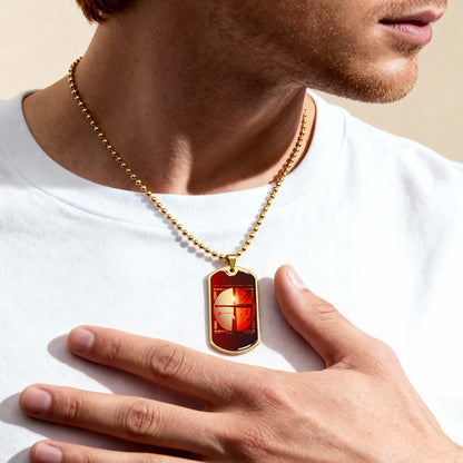 Baseball Dog Tag Necklace - BBD017 - Sunset Baseball Bat - Military Ball Chain