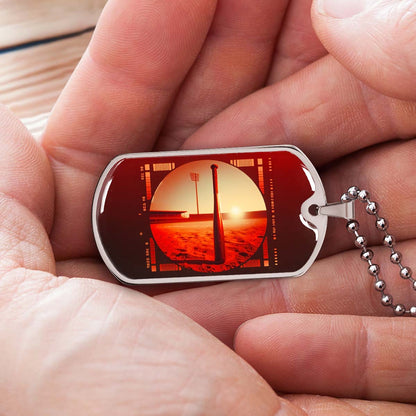 Baseball Dog Tag Necklace - BBD017 - Sunset Baseball Bat - Military Ball Chain