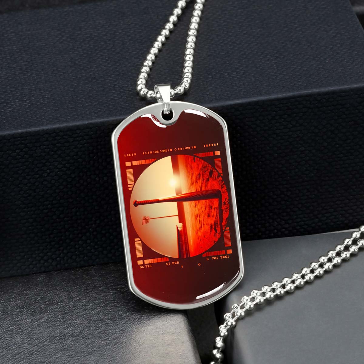 Baseball Dog Tag Necklace - BBD017 - Sunset Baseball Bat - Military Ball Chain
