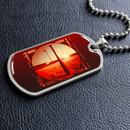 Baseball Dog Tag Necklace - BBD017 - Sunset Baseball Bat - Military Ball Chain