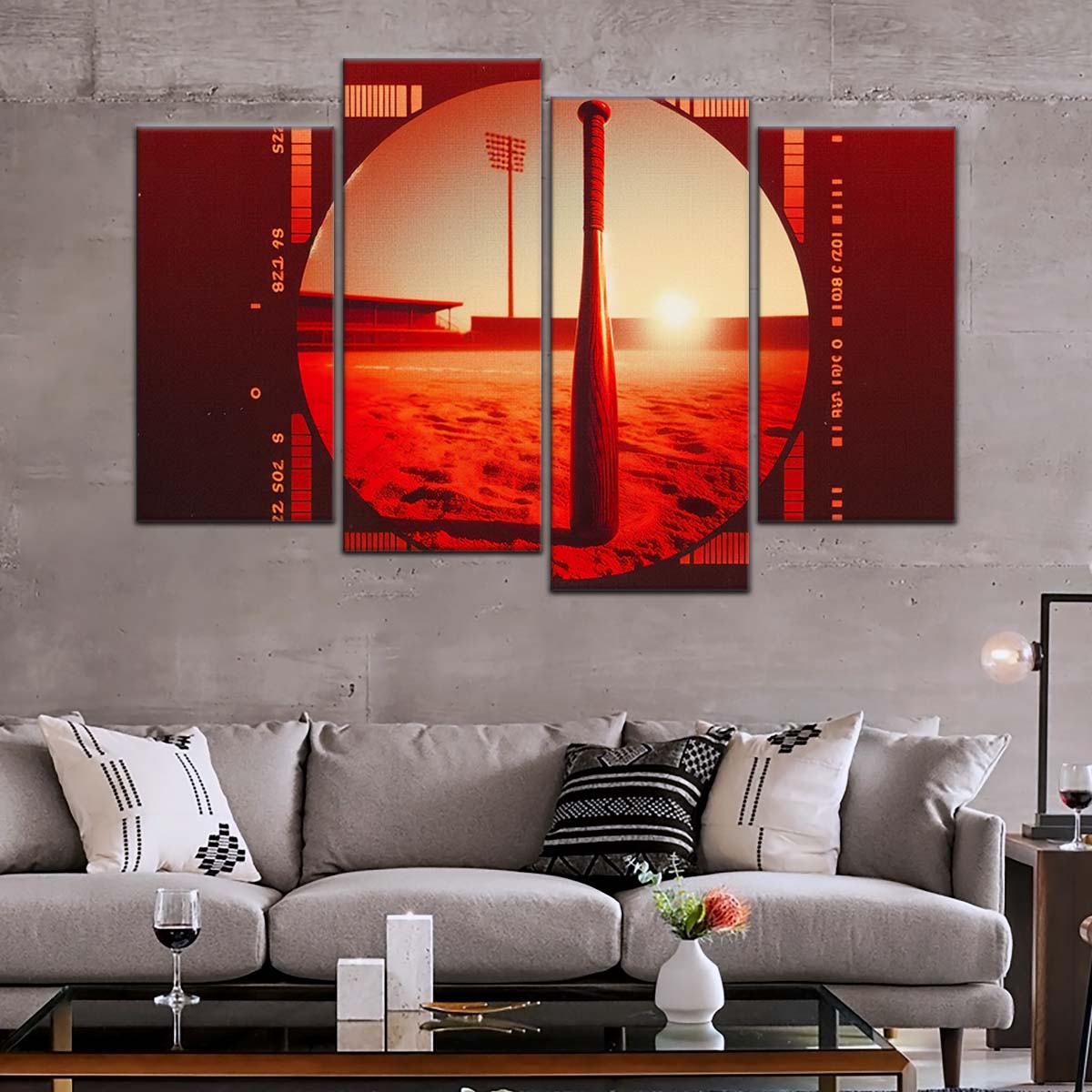 Baseball Canvas Wall Art - BB5053 - Sunset Baseball Bat