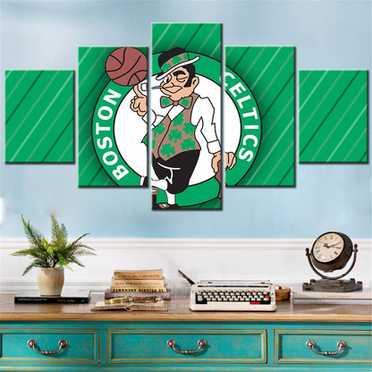 Basketball - 5 Pieces Wall Art - BK5008 - Boston Celtics - Lucky the Leprechaun - Basketball Poster - Basketball Canvas
