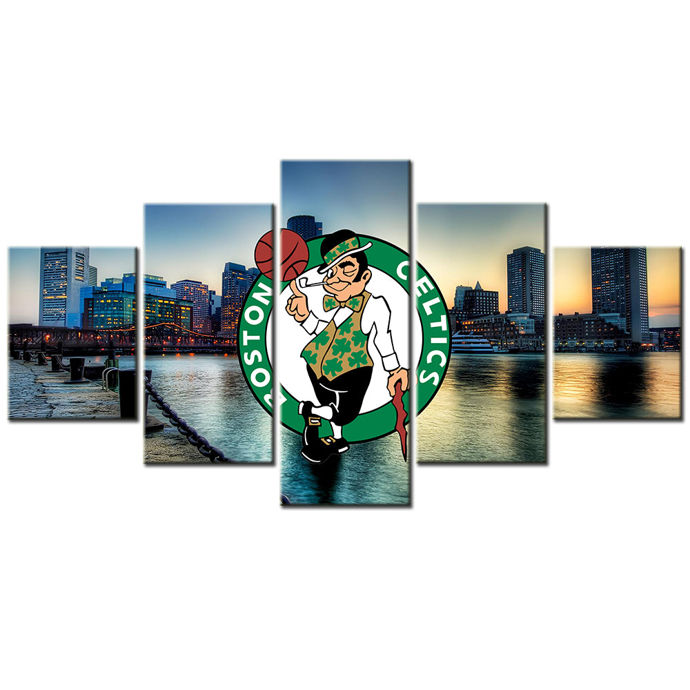 Basketball - 5 Pieces Wall Art - BK5010 - Boston Celtics Team Bas - Lucky the Leprechaun - Basketball Poster - Basketball Canvas