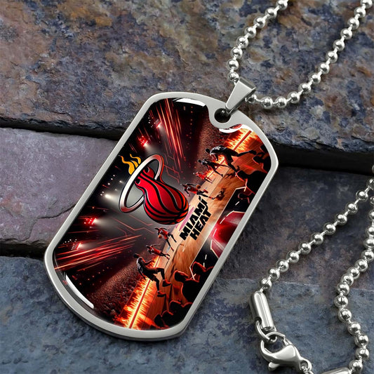 Basketball Dog Tag Necklace - BKD003 - Miami Heat Basketball - Military Ball Chain