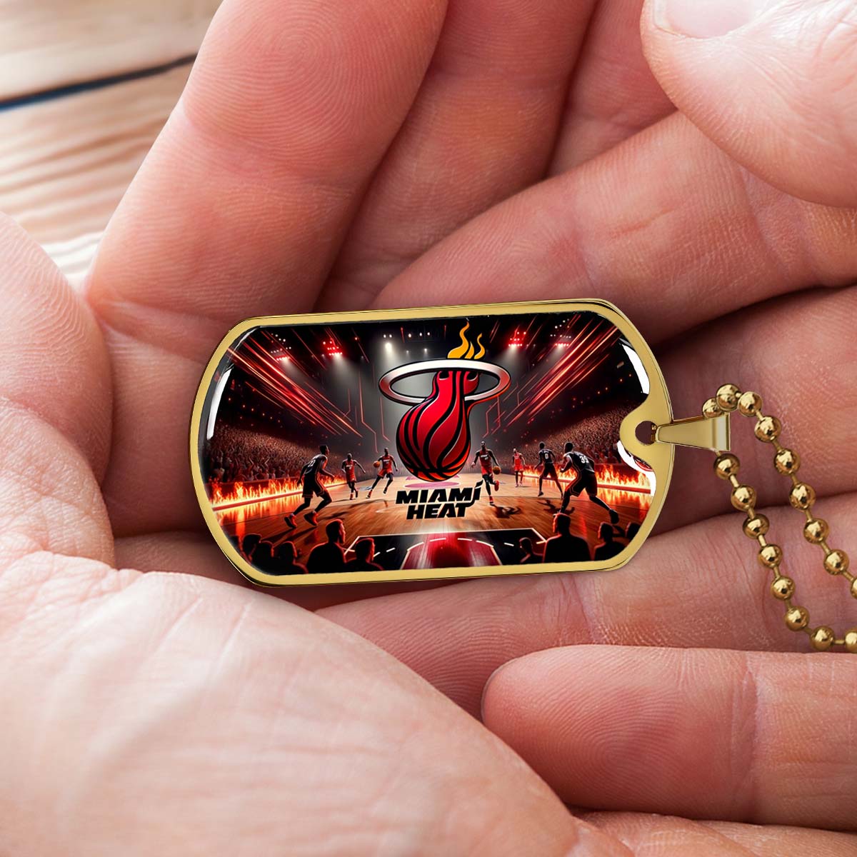 Basketball Dog Tag Necklace - BKD003 - Miami Heat Basketball - Military Ball Chain