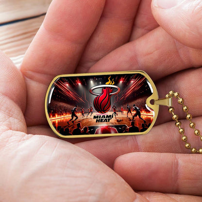 Basketball Dog Tag Necklace - BKD003 - Miami Heat Basketball - Military Ball Chain