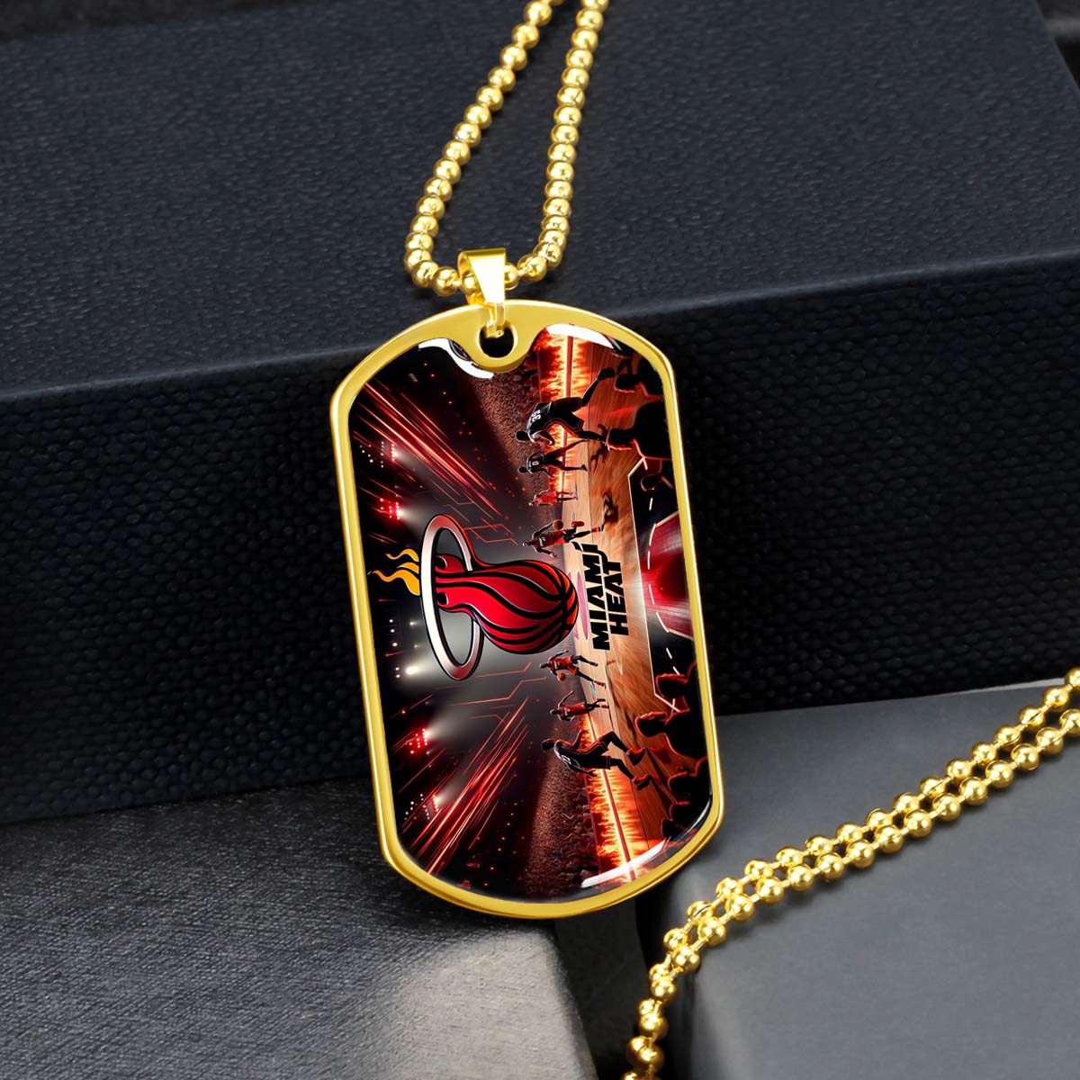 Basketball Dog Tag Necklace - BKD003 - Miami Heat Basketball - Military Ball Chain