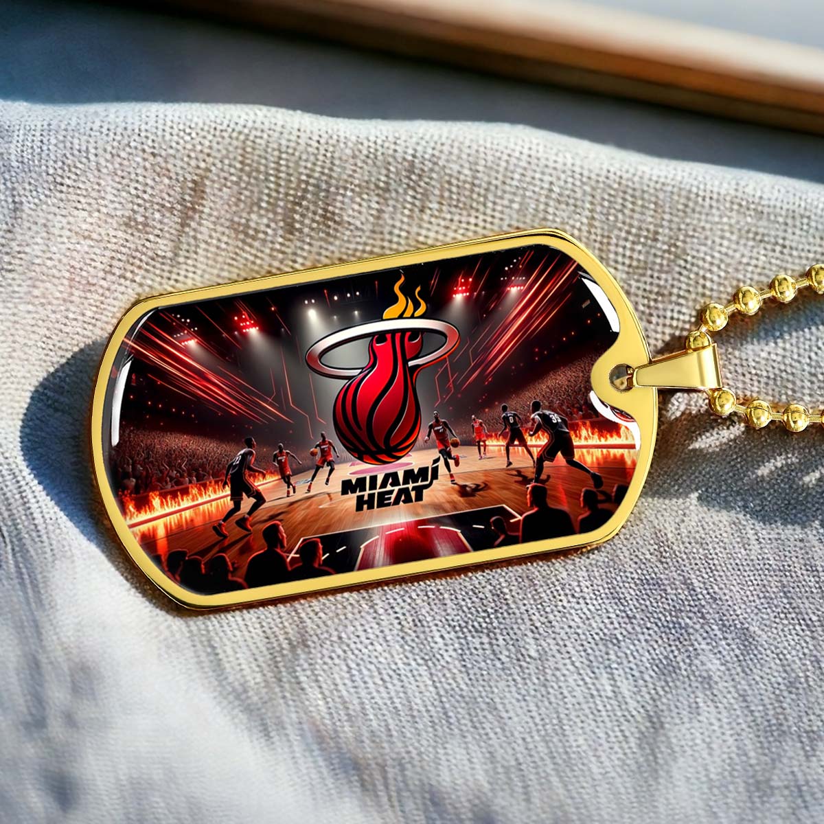 Basketball Dog Tag Necklace - BKD003 - Miami Heat Basketball - Military Ball Chain